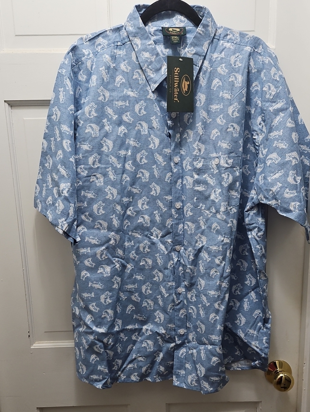 Stillwater Supply Co. NWT Short Sleeve Blue Fish Print Shirt 2XL